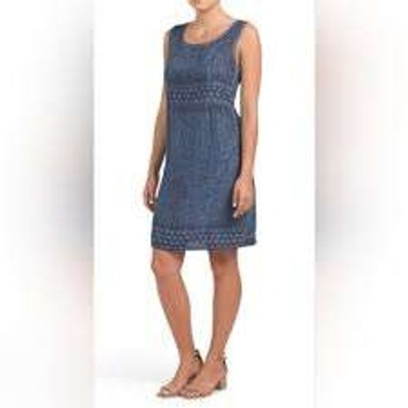 Lungo L'Arno Italy Embroidered Linen Dress Women's S Blue Sleeveless Boho Resort - Picture 1 of 16